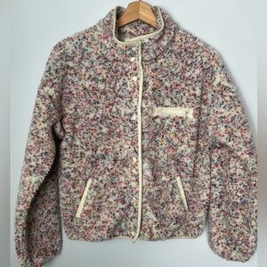 Aerie Offline Confetti Speckled Multicolor Fleece Teddy Jacket Size XS Button Up